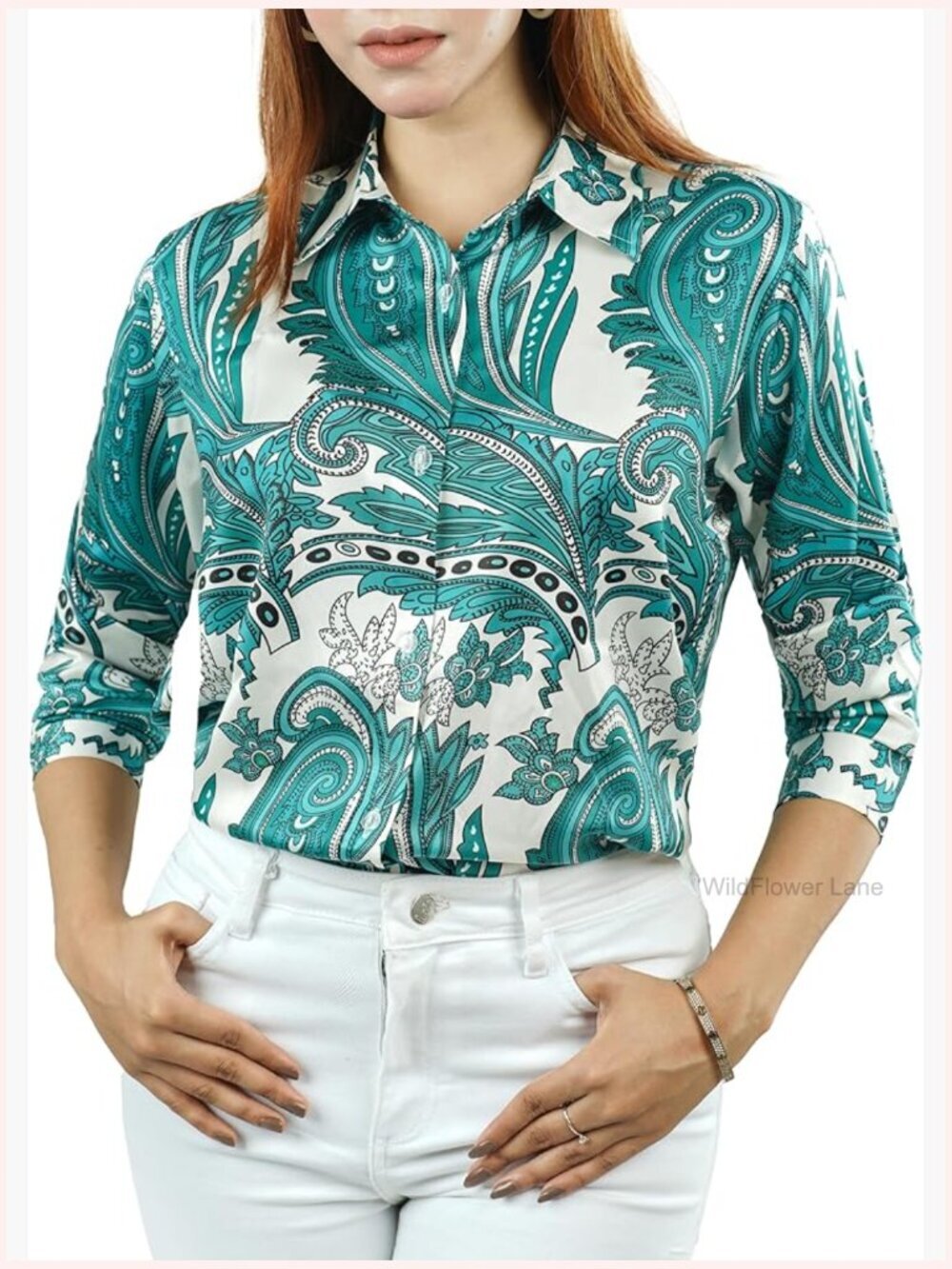 Floral Print Long Sleeve Button Down Blouse Women Business Casual Work Top